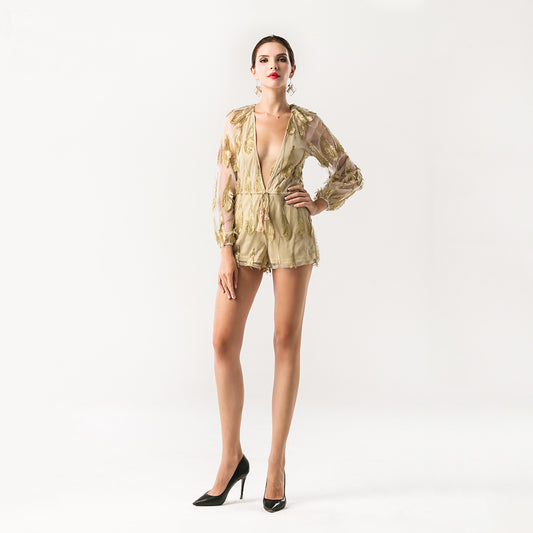Feathered Mesh Play Suit